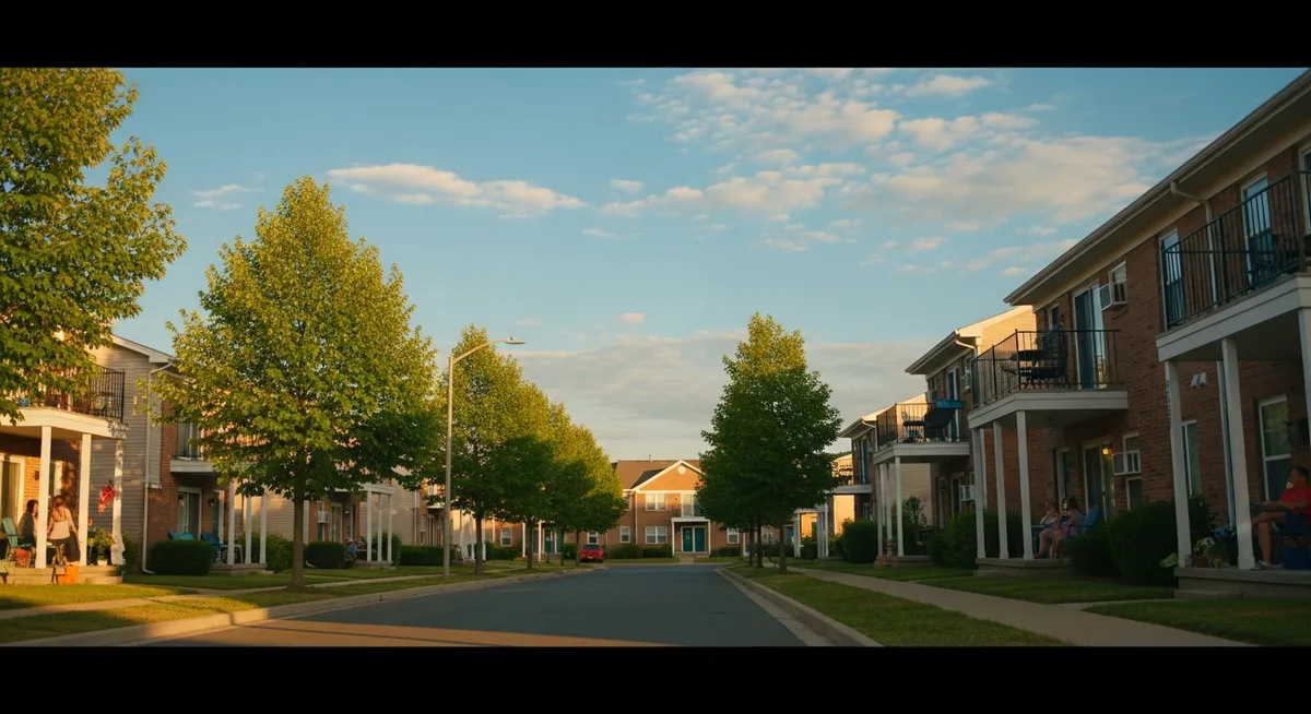 A welcoming American neighborhood at sunset